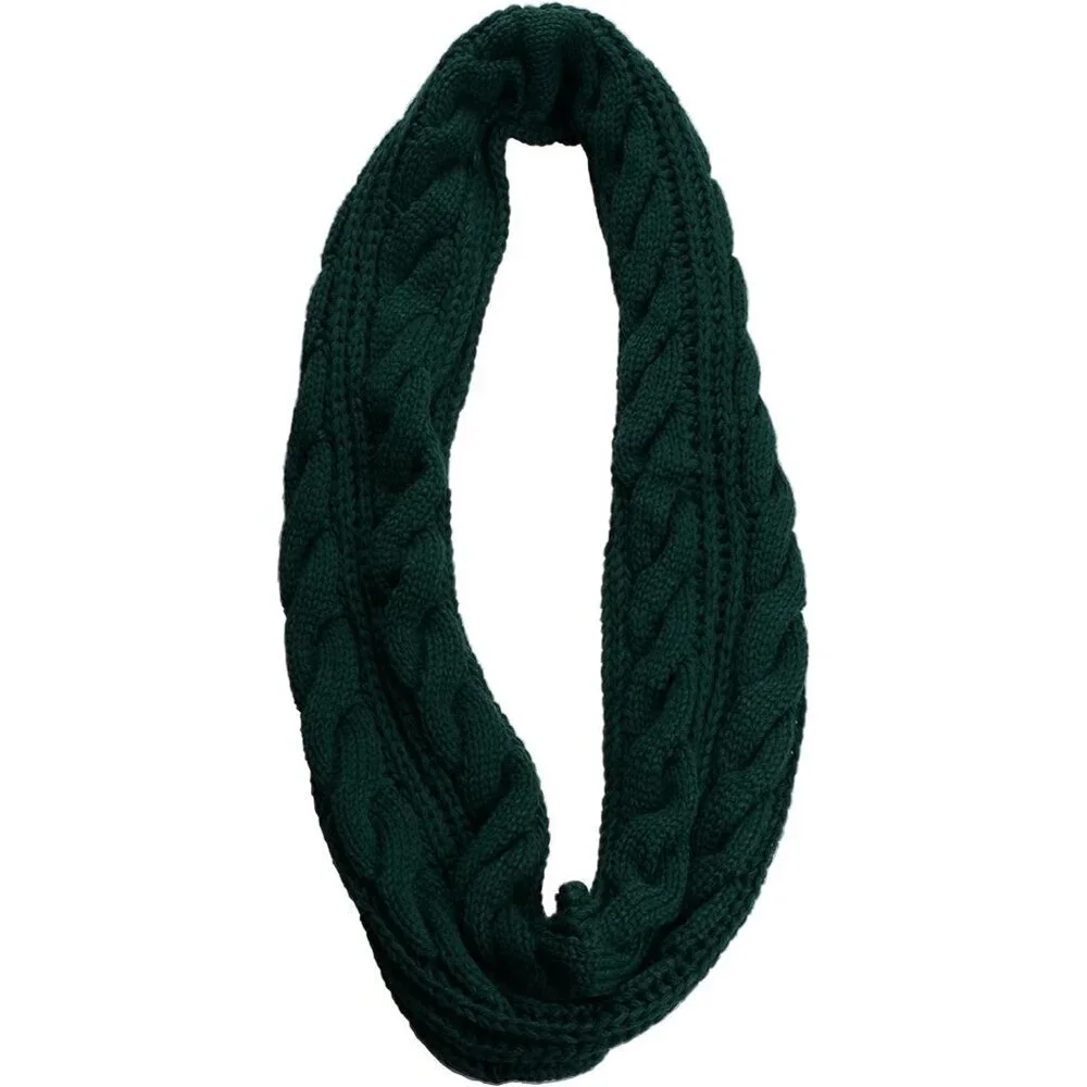 Women's Twist Dark Green Thick Ribbed Knit Winter Infinity Circle Loop Scarf